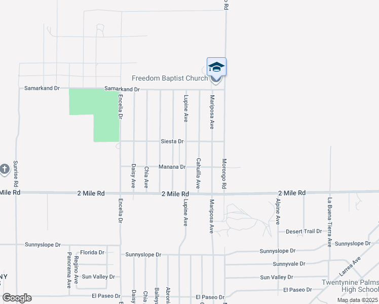 map of restaurants, bars, coffee shops, grocery stores, and more near 5539 Lupine Avenue in Twentynine Palms