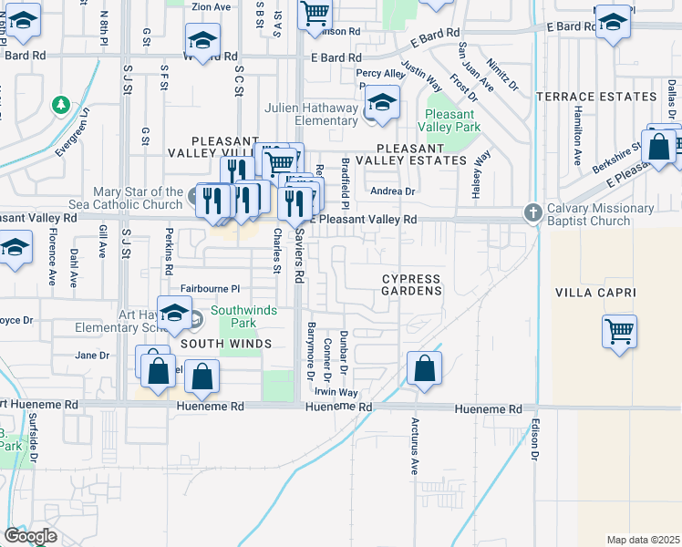 map of restaurants, bars, coffee shops, grocery stores, and more near 5259 Columbus Place in Oxnard