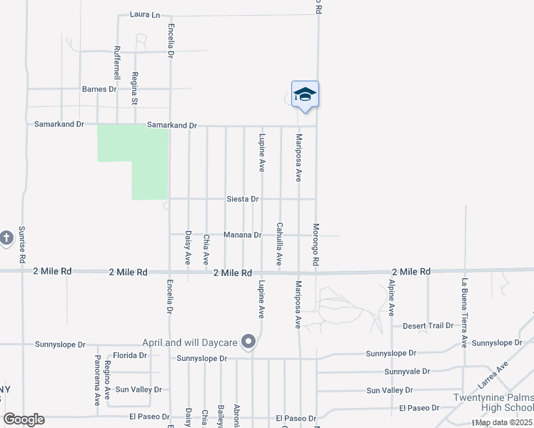 map of restaurants, bars, coffee shops, grocery stores, and more near 5539 Lupine Avenue in Twentynine Palms