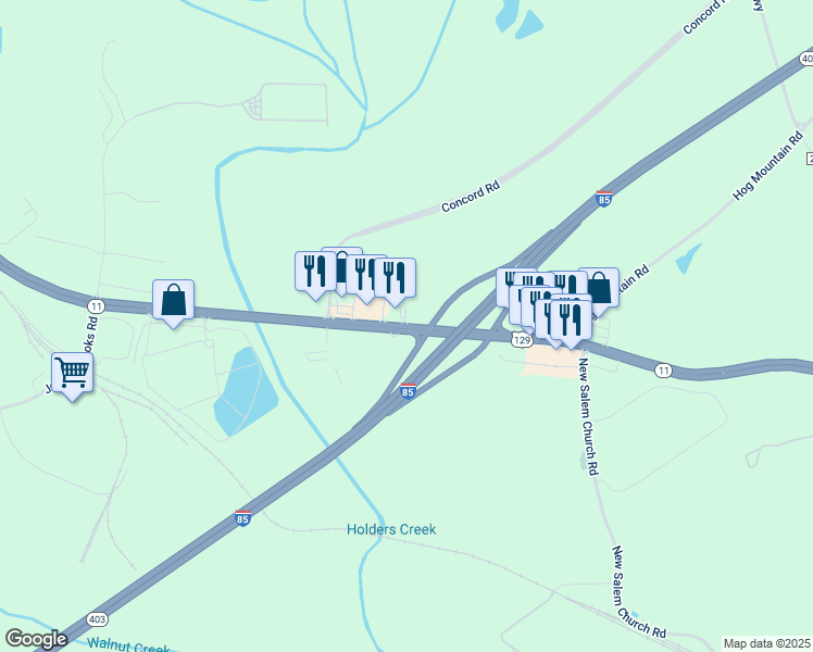 map of restaurants, bars, coffee shops, grocery stores, and more near Highway 129 North in Jefferson