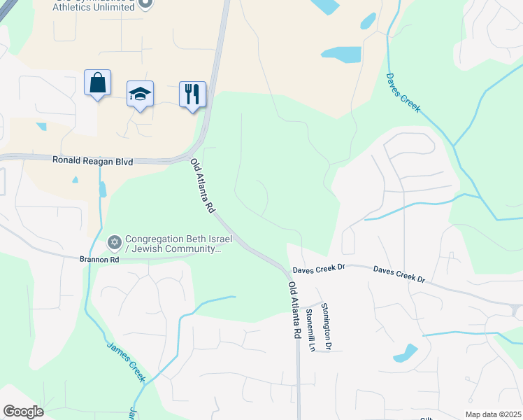 map of restaurants, bars, coffee shops, grocery stores, and more near 1810 Brannon Heard Lane in Cumming