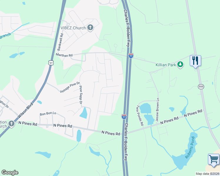 map of restaurants, bars, coffee shops, grocery stores, and more near 1098 Heart Pine Drive in Blythewood