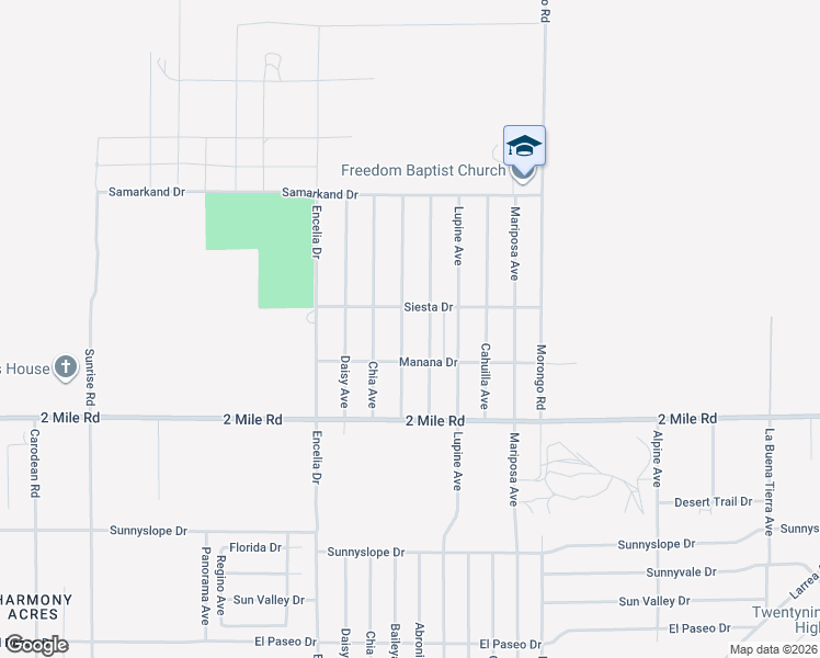 map of restaurants, bars, coffee shops, grocery stores, and more near 5568 Abronia Avenue in Twentynine Palms