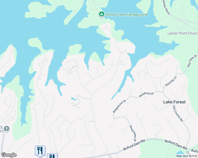 map of restaurants, bars, coffee shops, grocery stores, and more near 5865 Chimney Springs Road in Buford