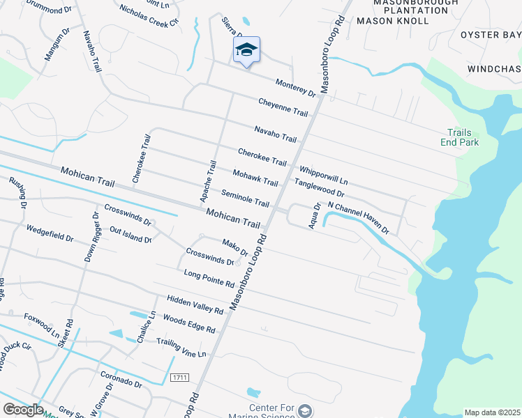 map of restaurants, bars, coffee shops, grocery stores, and more near 105 Seminole Trail in Wilmington