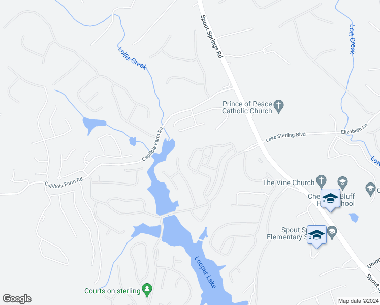 map of restaurants, bars, coffee shops, grocery stores, and more near 6828 Big Sky Drive in Flowery Branch