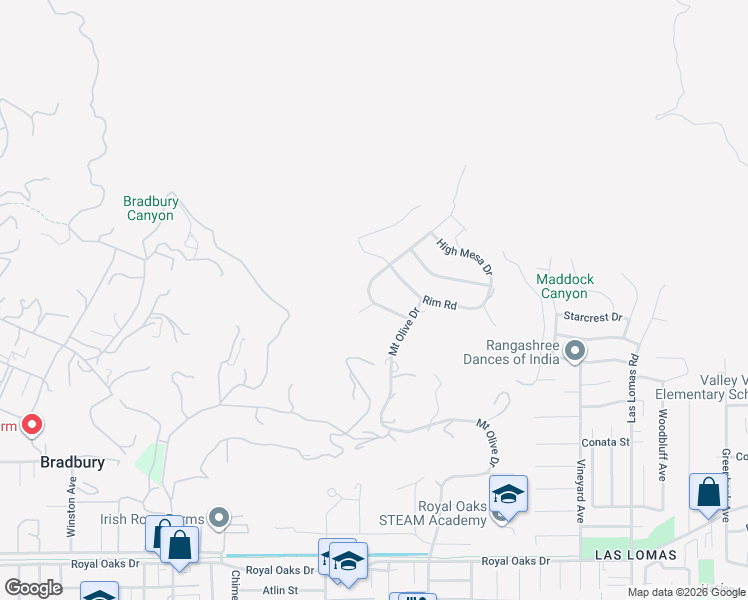 map of restaurants, bars, coffee shops, grocery stores, and more near 152 Spinks Canyon Road in Bradbury