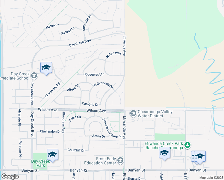 map of restaurants, bars, coffee shops, grocery stores, and more near 5605 Carmello Court in Rancho Cucamonga