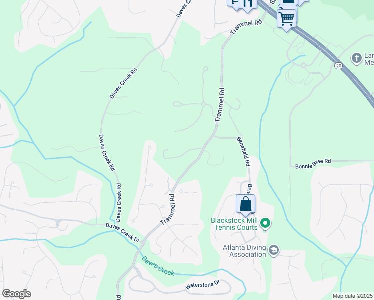 map of restaurants, bars, coffee shops, grocery stores, and more near 2218 Trammel Road in Cumming
