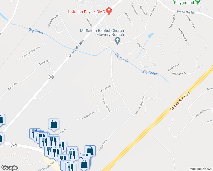 map of restaurants, bars, coffee shops, grocery stores, and more near 5220 Wild Cedar Drive in Buford