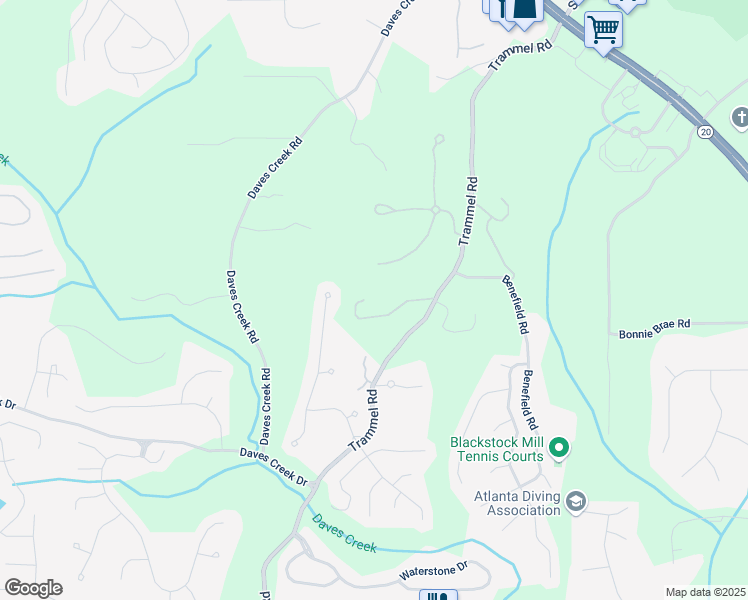 map of restaurants, bars, coffee shops, grocery stores, and more near 2216 Trammel Road in Cumming