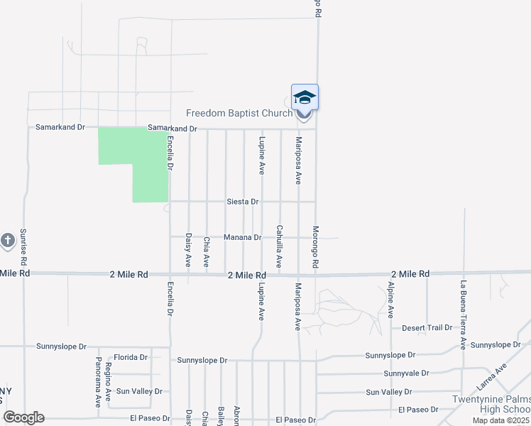 map of restaurants, bars, coffee shops, grocery stores, and more near 5483 Lupine Avenue in Twentynine Palms
