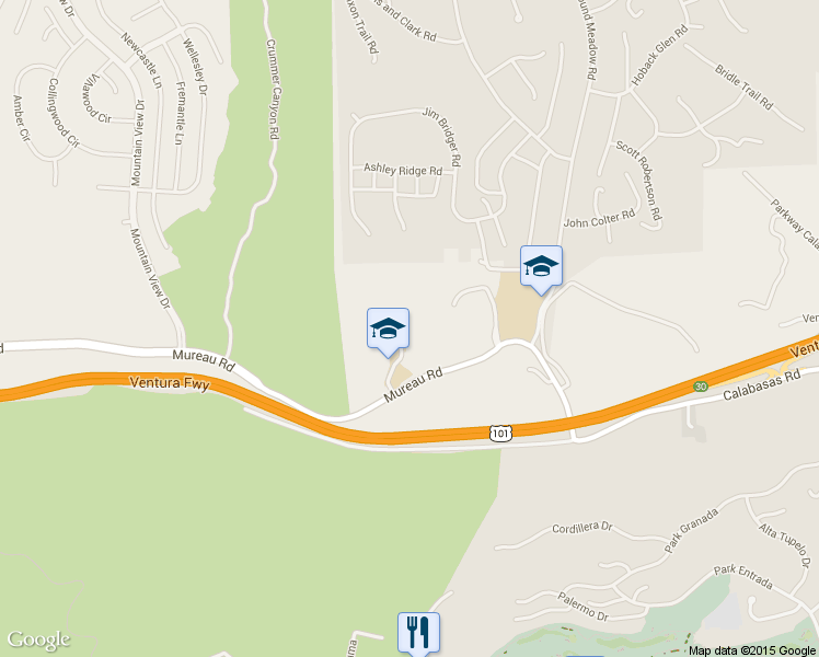 map of restaurants, bars, coffee shops, grocery stores, and more near 25115 Mureau Rd in Hidden Hills