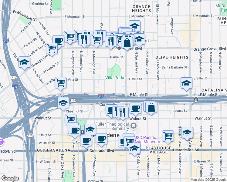 map of restaurants, bars, coffee shops, grocery stores, and more near 442 North Euclid Avenue in Pasadena