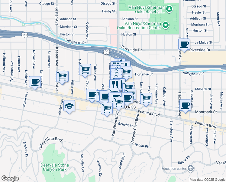 map of restaurants, bars, coffee shops, grocery stores, and more near in Los Angeles
