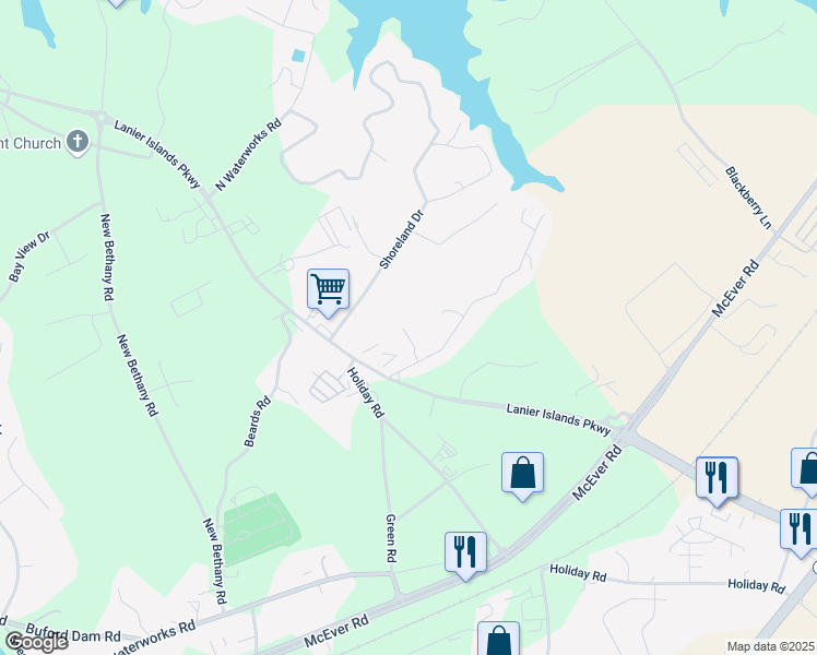 map of restaurants, bars, coffee shops, grocery stores, and more near 3180 Lee Drive in Buford