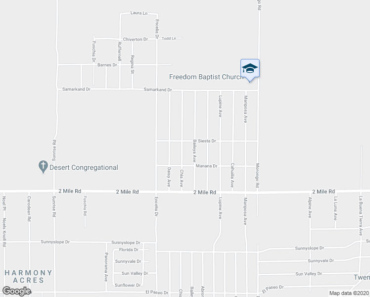 map of restaurants, bars, coffee shops, grocery stores, and more near 5529 Chia Avenue in Twentynine Palms