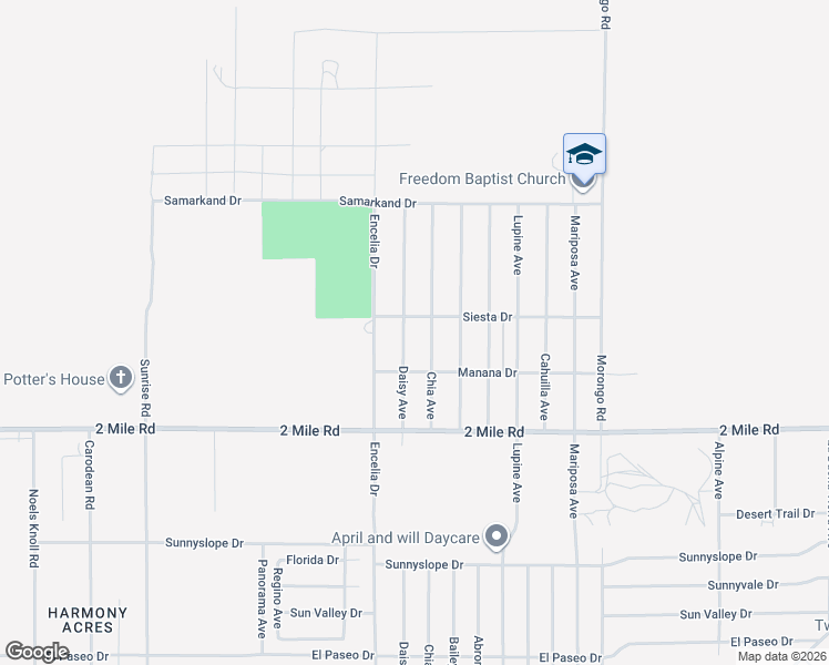 map of restaurants, bars, coffee shops, grocery stores, and more near Daisy Avenue in Twentynine Palms