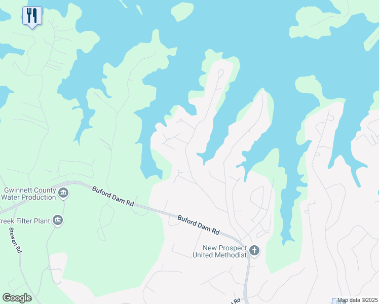 map of restaurants, bars, coffee shops, grocery stores, and more near 6255 Lakeview Drive in Buford