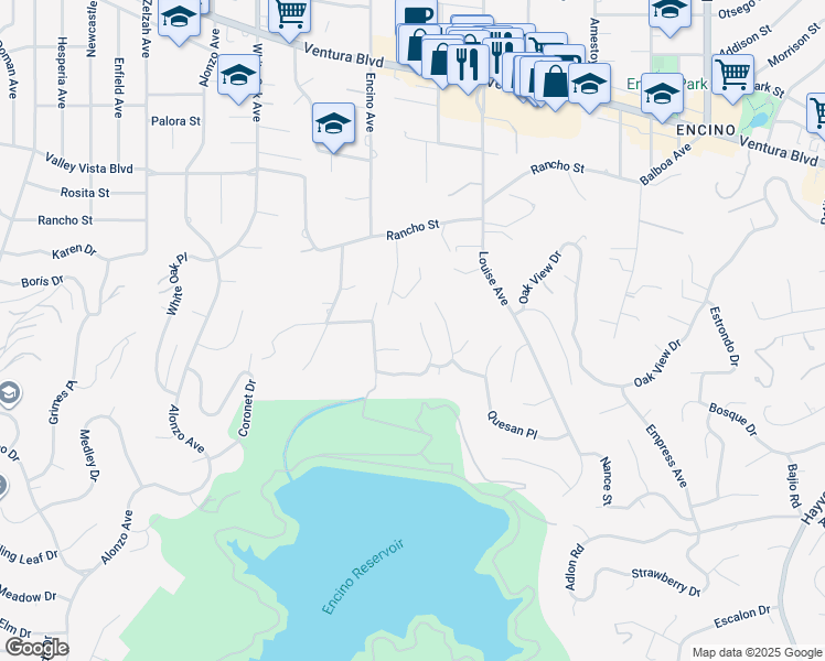 map of restaurants, bars, coffee shops, grocery stores, and more near 4620 Encino Avenue in Los Angeles