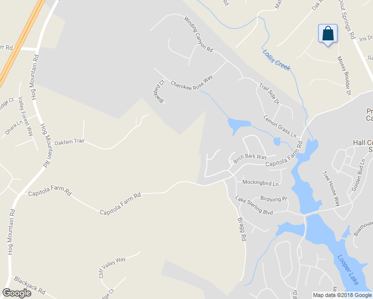 map of restaurants, bars, coffee shops, grocery stores, and more near 6596 Capitola Farm Road in Flowery Branch