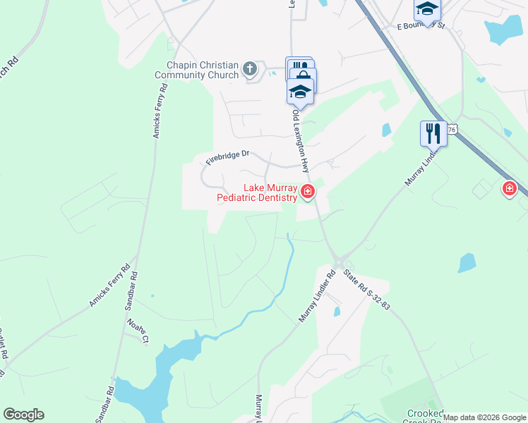map of restaurants, bars, coffee shops, grocery stores, and more near 350 Firebridge Drive in Chapin
