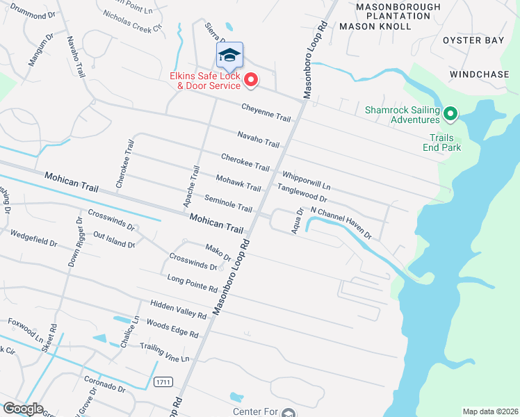 map of restaurants, bars, coffee shops, grocery stores, and more near 4614 Masonboro Loop Road in Wilmington