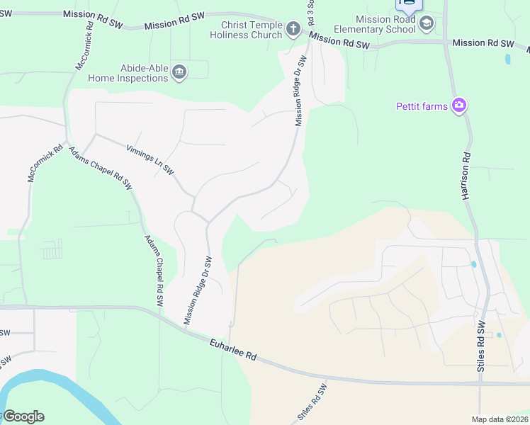 map of restaurants, bars, coffee shops, grocery stores, and more near 30 Mountain Trail Court Southwest in Cartersville