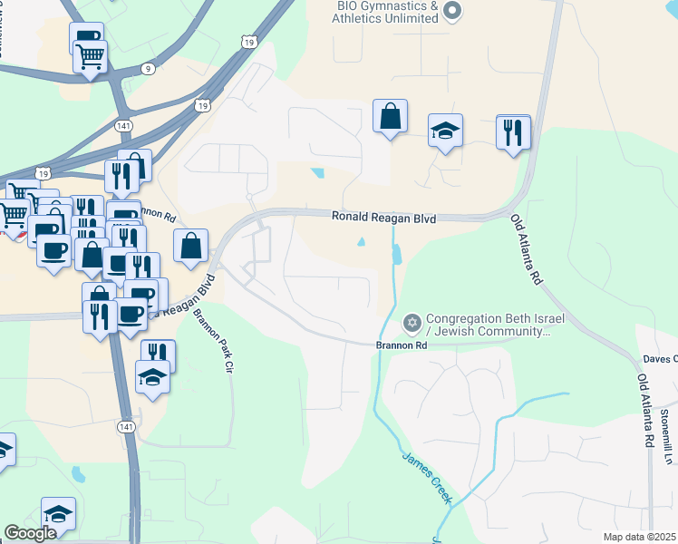 map of restaurants, bars, coffee shops, grocery stores, and more near 3005 Davidsonville Drive in Cumming
