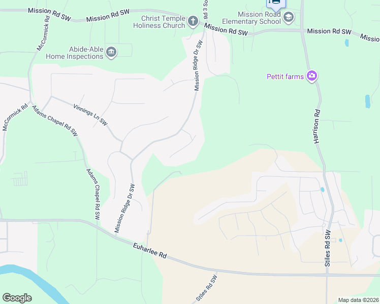 map of restaurants, bars, coffee shops, grocery stores, and more near 25 Mountain Trail Court Southwest in Cartersville
