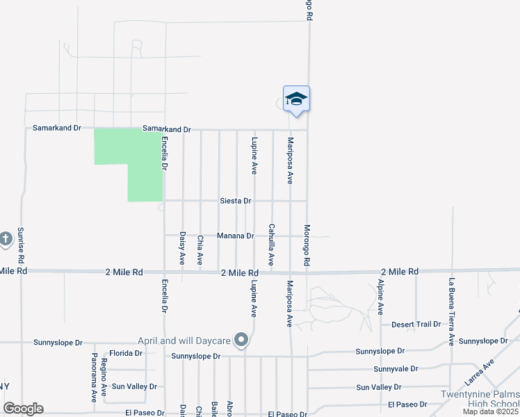 map of restaurants, bars, coffee shops, grocery stores, and more near 5483 Lupine Avenue in Twentynine Palms