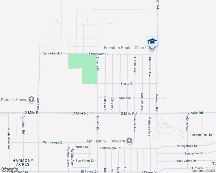map of restaurants, bars, coffee shops, grocery stores, and more near Daisy Avenue in Twentynine Palms