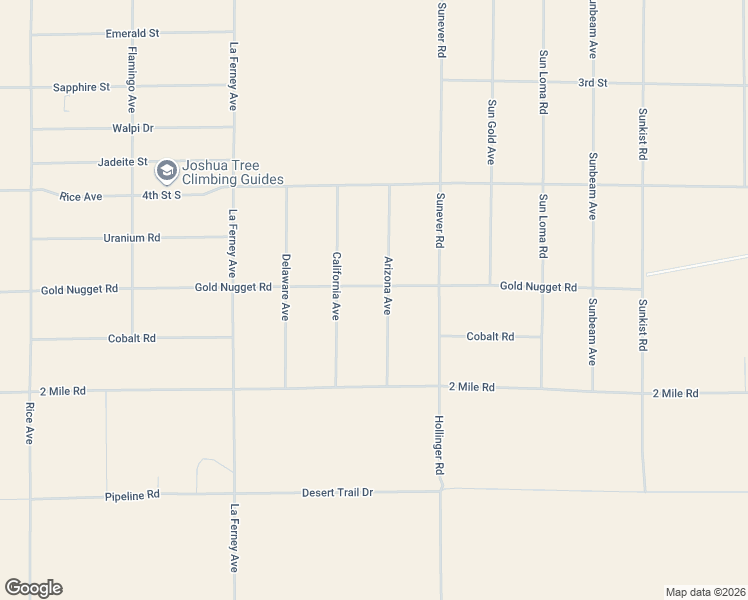 map of restaurants, bars, coffee shops, grocery stores, and more near 63973 Gold Nugget Road in Joshua Tree