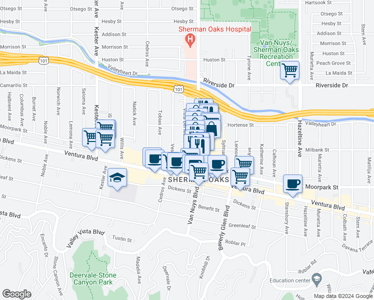 map of restaurants, bars, coffee shops, grocery stores, and more near in Los Angeles
