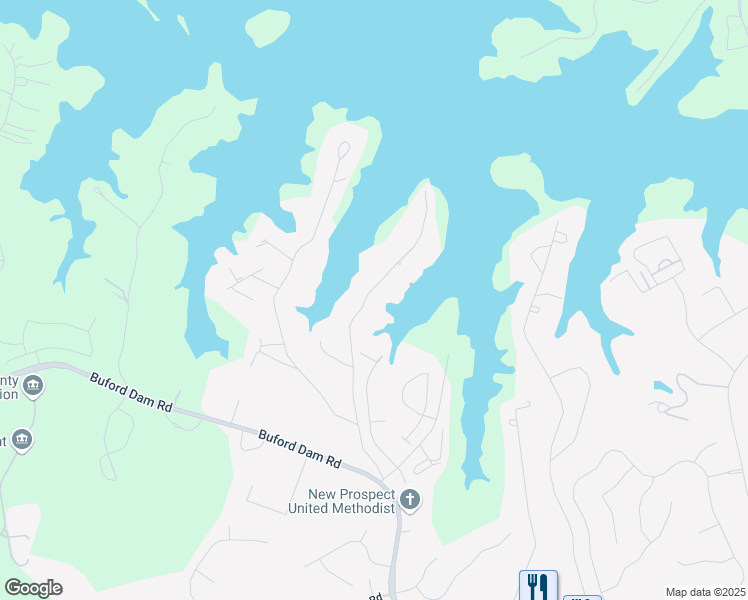 map of restaurants, bars, coffee shops, grocery stores, and more near 6219 Woodlake Drive in Buford