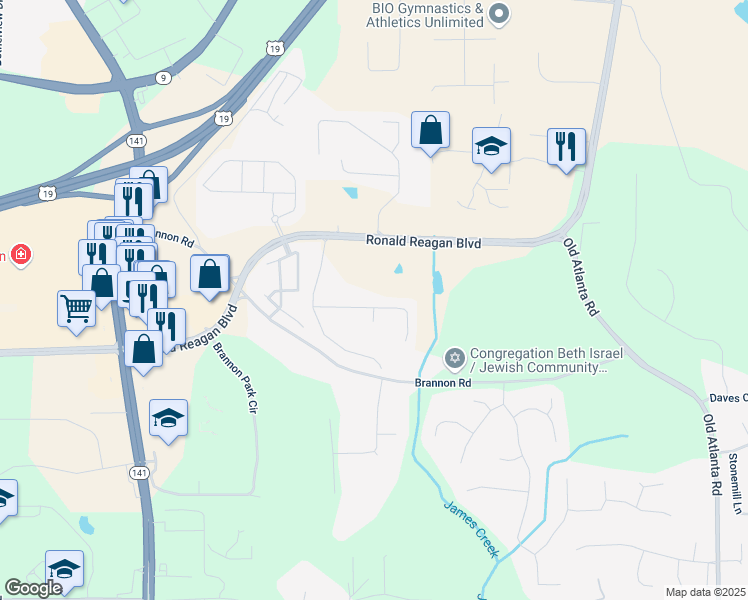 map of restaurants, bars, coffee shops, grocery stores, and more near 3005 Davidsonville Drive in Cumming