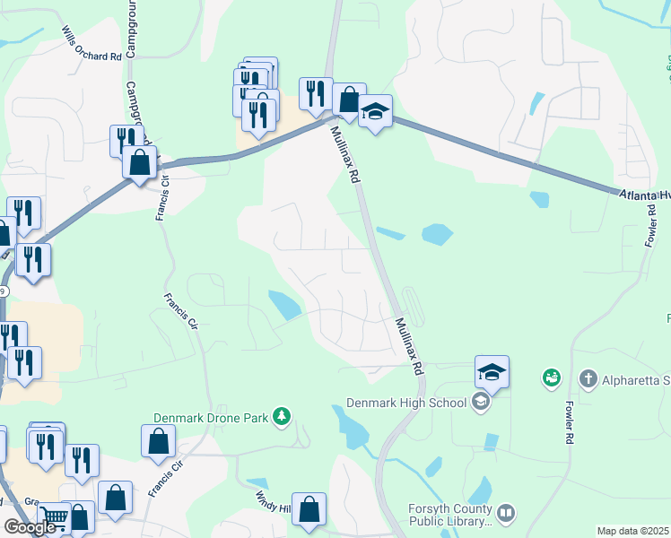 map of restaurants, bars, coffee shops, grocery stores, and more near 430 Weston Walk in Alpharetta