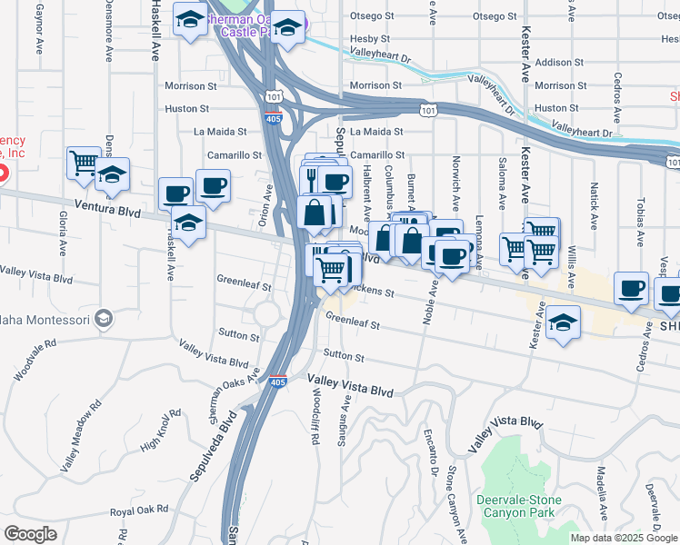 map of restaurants, bars, coffee shops, grocery stores, and more near 4513 Sepulveda Boulevard in Los Angeles