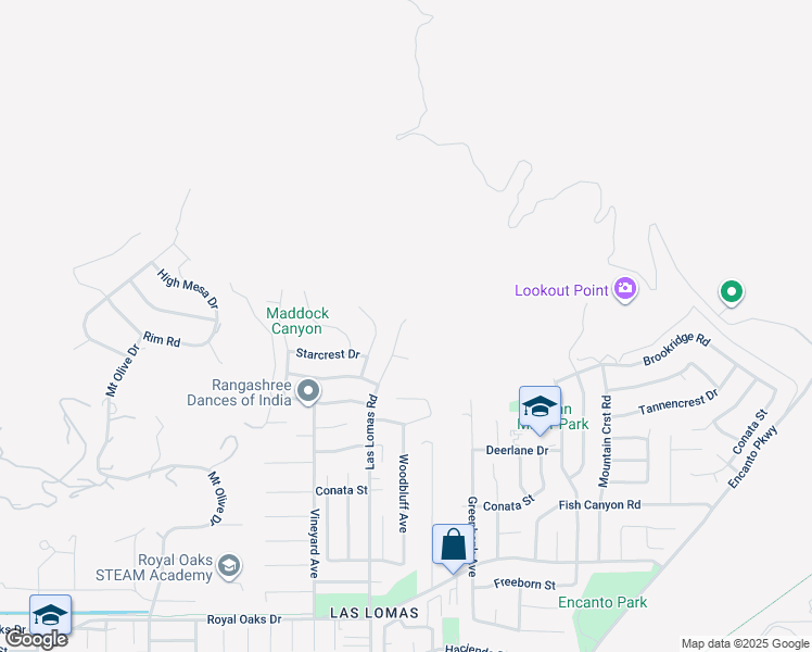 map of restaurants, bars, coffee shops, grocery stores, and more near 0 Las Lomas Road in Duarte