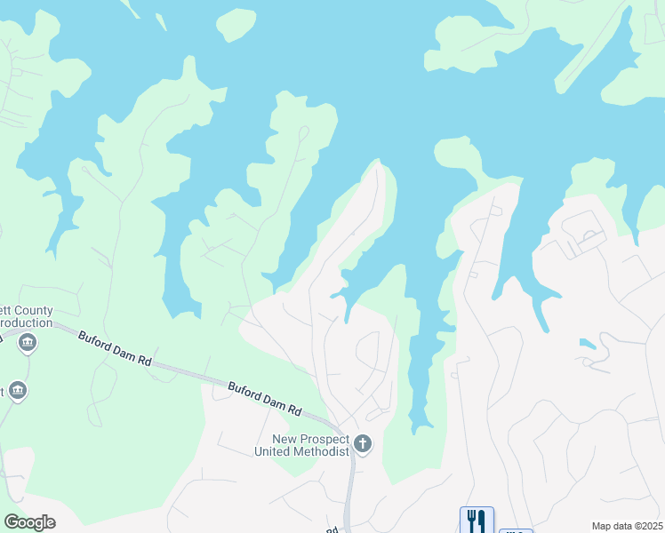 map of restaurants, bars, coffee shops, grocery stores, and more near 6219 Woodlake Drive in Buford