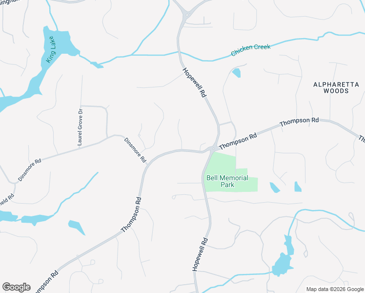 map of restaurants, bars, coffee shops, grocery stores, and more near 15260 South Thompson Road in Alpharetta