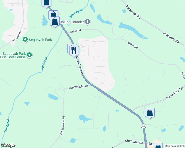 map of restaurants, bars, coffee shops, grocery stores, and more near 309 Northbrooke Lane in Woodstock