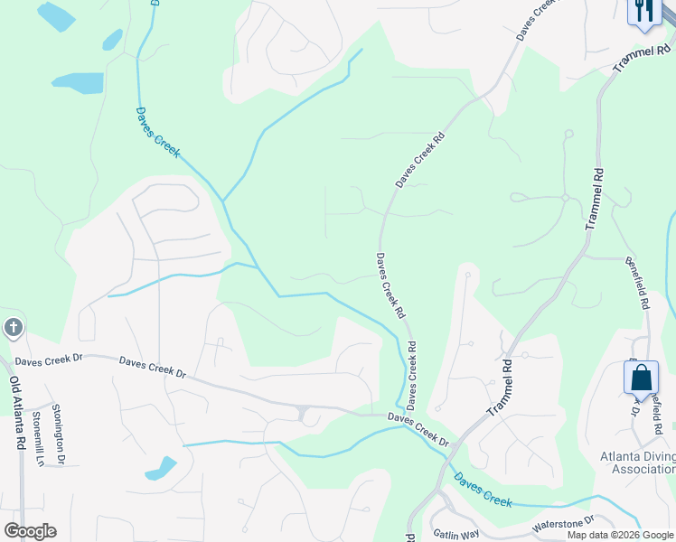 map of restaurants, bars, coffee shops, grocery stores, and more near 2170 Cascading Creek Court in Cumming