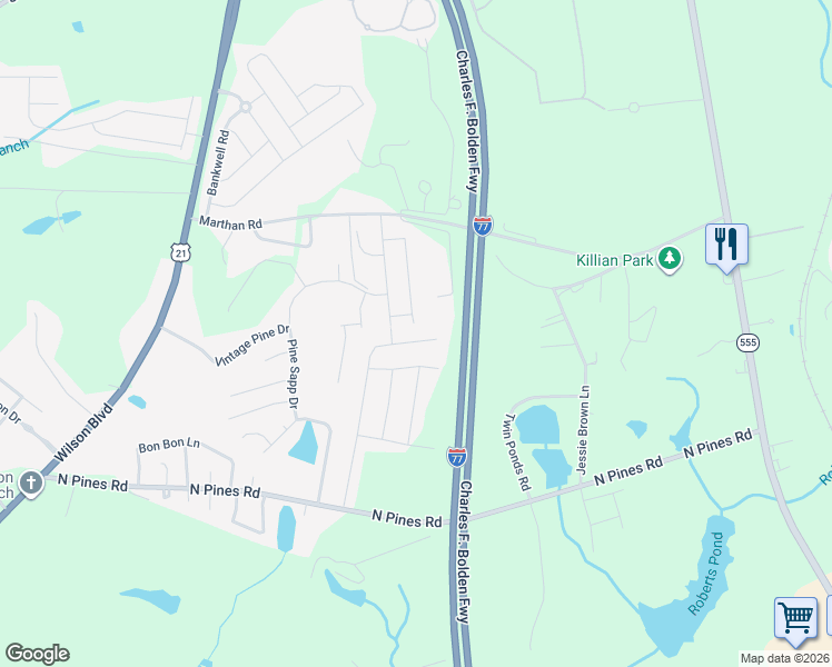map of restaurants, bars, coffee shops, grocery stores, and more near 1089 Heart Pine Drive in Blythewood