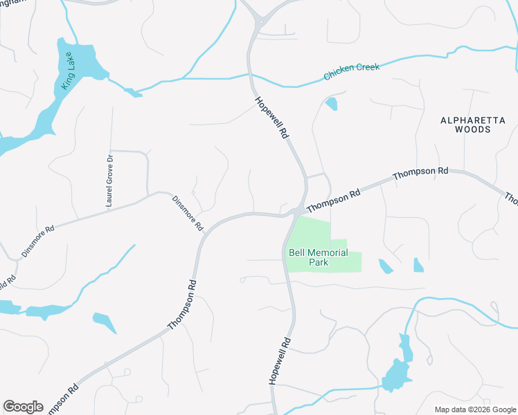 map of restaurants, bars, coffee shops, grocery stores, and more near 15260 South Thompson Road in Alpharetta