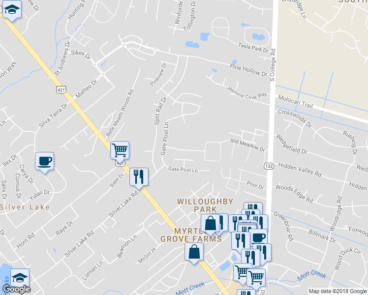 map of restaurants, bars, coffee shops, grocery stores, and more near 5115 Honeydew Lane in Wilmington