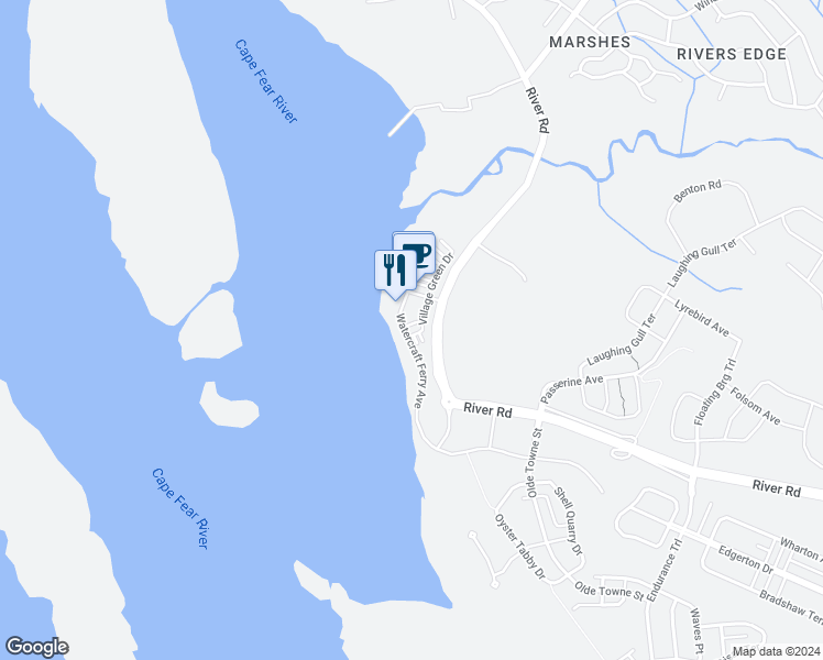 map of restaurants, bars, coffee shops, grocery stores, and more near 3712 Watercraft Ferry Avenue in Wilmington