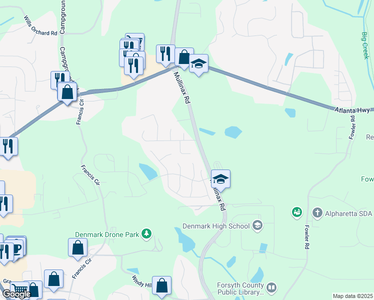 map of restaurants, bars, coffee shops, grocery stores, and more near 465 Weston Walk in Alpharetta