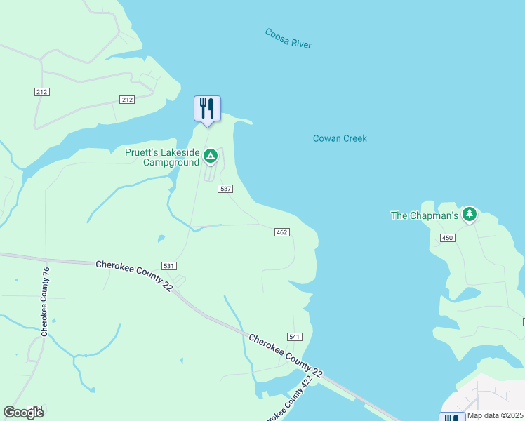map of restaurants, bars, coffee shops, grocery stores, and more near 50 County Road 537 in Centre