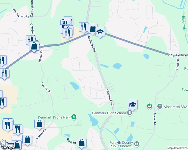 map of restaurants, bars, coffee shops, grocery stores, and more near 465 Weston Walk in Alpharetta